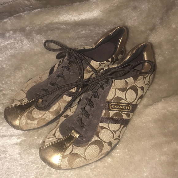 Brown, Tan and Gold Coach “Kate” sneakers - Picture 1 of 3